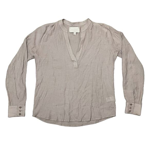 Brochu Walker Anglia Popover V-Neck Blouse Crinkle Gauze Fabric Taupe Medium - Picture 1 of 8
